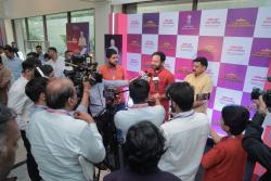 Hon’ble Minister of Coal and Mines, Shri G. Kishan Reddy, and Hon’ble Minister of State for Coal and Mines, Shri Satish Chandra Dubey, interacting with the media at the Star Rating Awards.